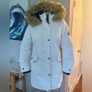 Women's White Parka Coat with Faux Fur Hood by Tokyo Laundry. Size M New!